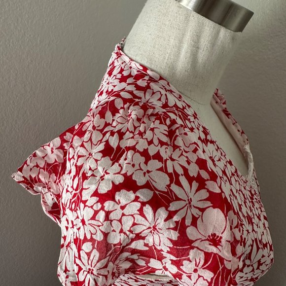 Burberry A Line Short Silk Dress Lace Flutter Sleeve Red White Floral Print Sz 6 - Picture 8 of 16